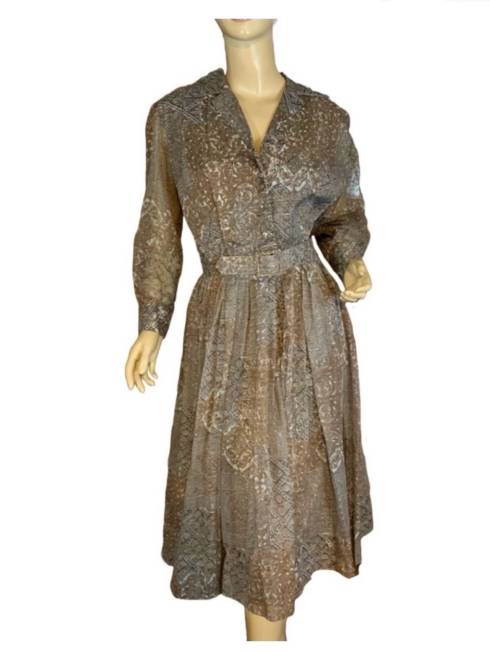 VINTAGE | 1960’s Spector& Shanler Patterned Long Sleeve Cocktail Dress